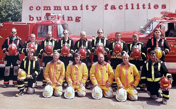 Members of the Andrews Volunteer Fire Department in 1988 shown are Jake Buchanan, Wendell Hedden (Chief), Ray Frazier (Assistant Chief), Tony Painter (First Captain), Gary Chambers (Captain), Bill Stiles (front row from left), Richard Mathis, Jack McGuire, Ed Holloway (Sergeant), Paul Owens, Bob Hogsed, Al Kilpatrick (First Lieutenant), Jamie Pack (Lieutenant), Jerry Trull and Bill Bateman (Secretary/Treasurer).  